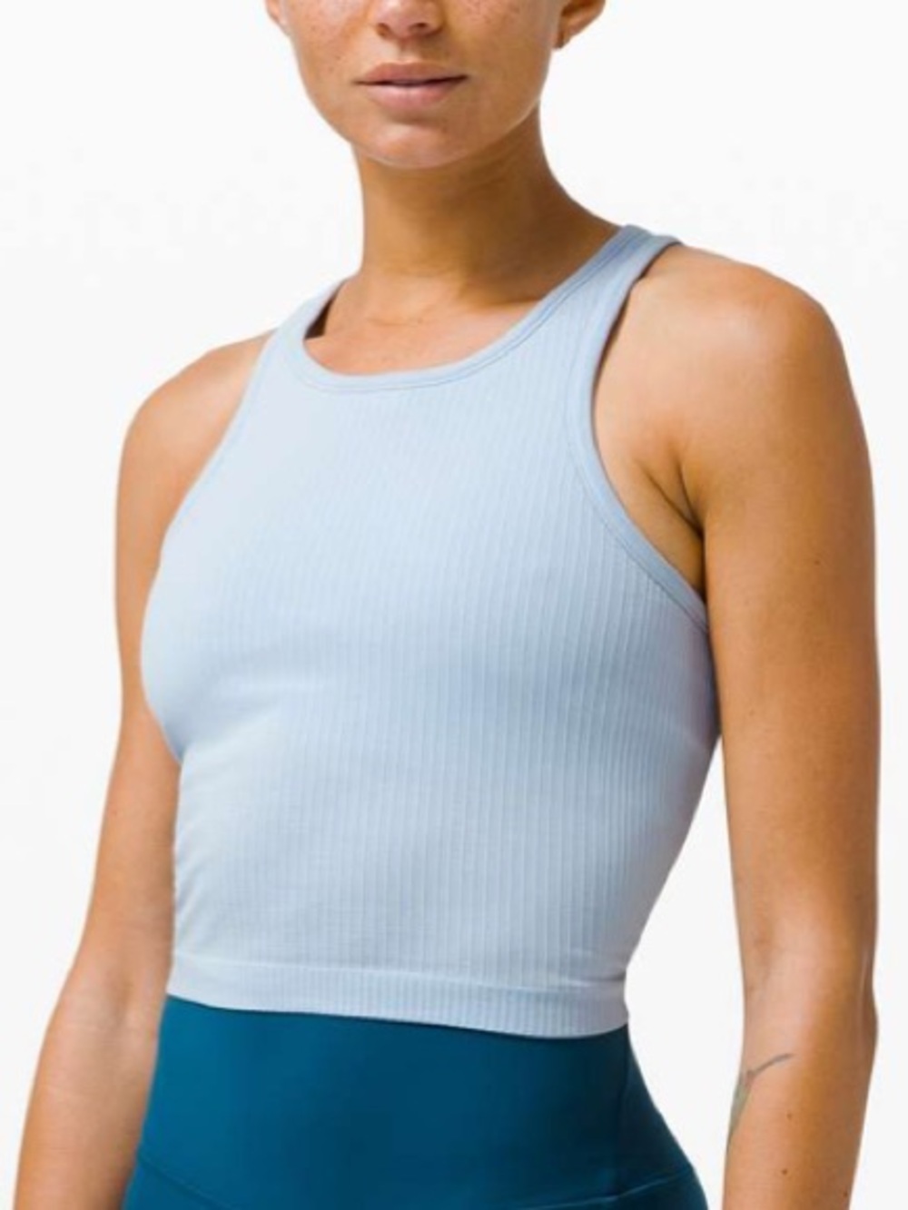 Lululemon Ebb To Street Racerback Crop Tank Blue Linen